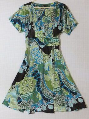 Banana Republic Dress Womens 8 Floral 100% Silk Wrap Tied Short Sleeve Knee